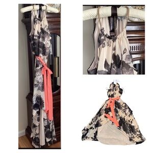 🚨Final Sale🚨NWT Eliza J Sleeveless Stunning Dress With Black Floral & Peach Belt